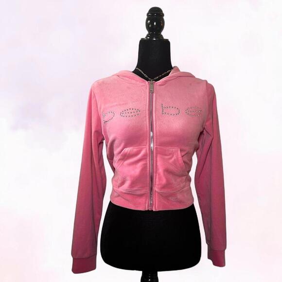 Pink Velour Zip-Up Hoodie By Bebe - Picture 2 of 5